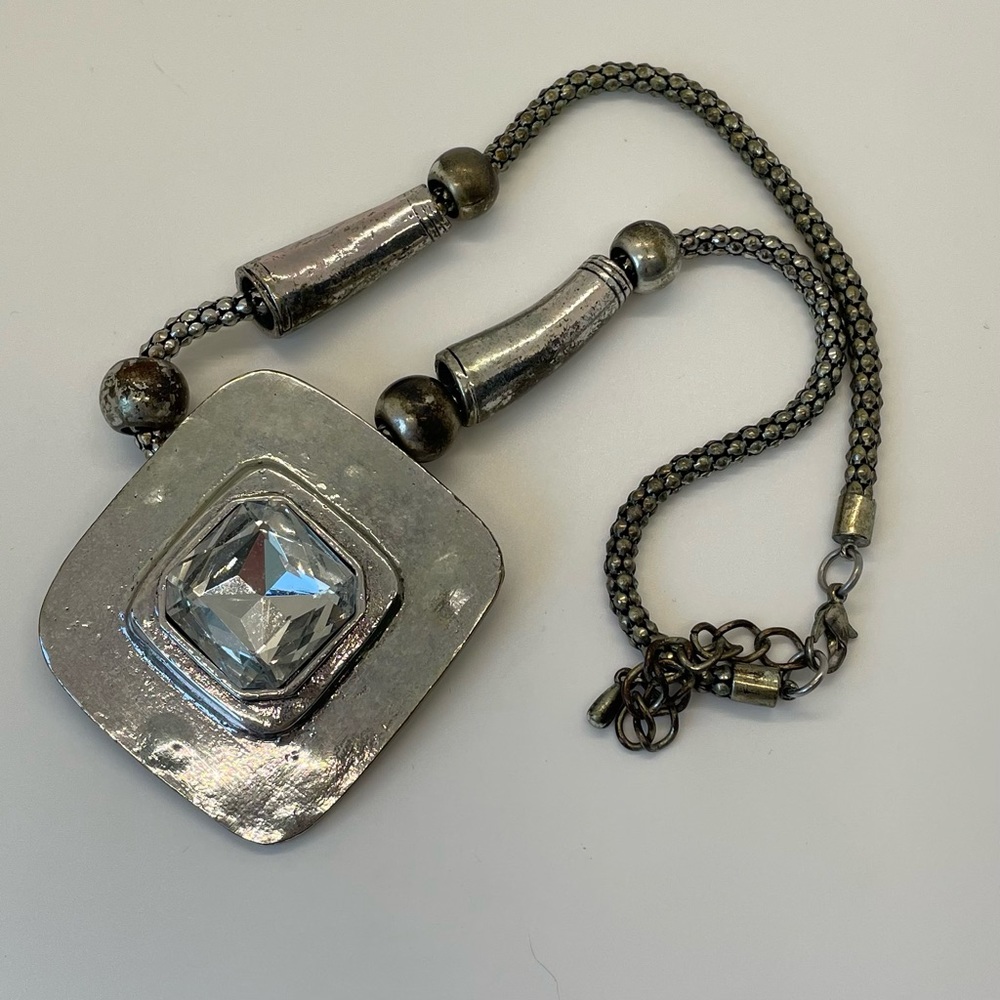 3 for $10! Large Silver Pendant and Rhinestone Staple Necklace